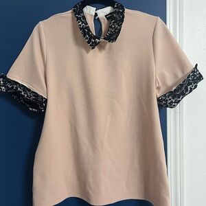 Karl Lagerfeld Pink Blouse with Black Lace Accents